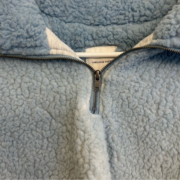 Thread & Supply Pullover Light Blue Ombre Sherpa Jacket Quarter Zip Size Small - Picture 2 of 9